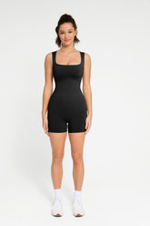 Square Neck Short Sculpting Jumpsuit - Black